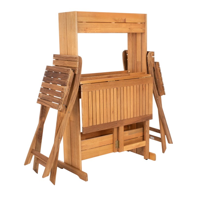 Safavieh Barley 3-Piece Teak/Wood Bistro Set with Flower Shelf in Natural