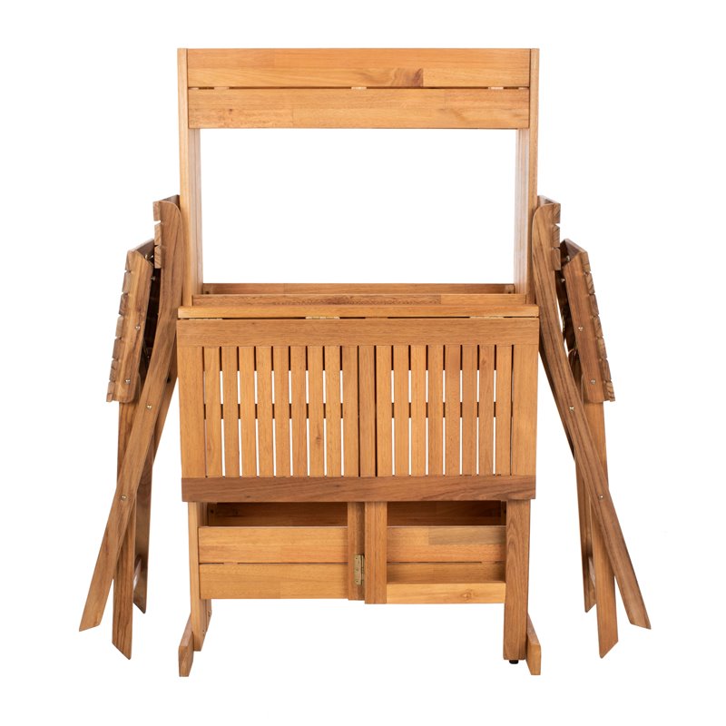Safavieh Barley 3-Piece Teak/Wood Bistro Set with Flower Shelf in Natural