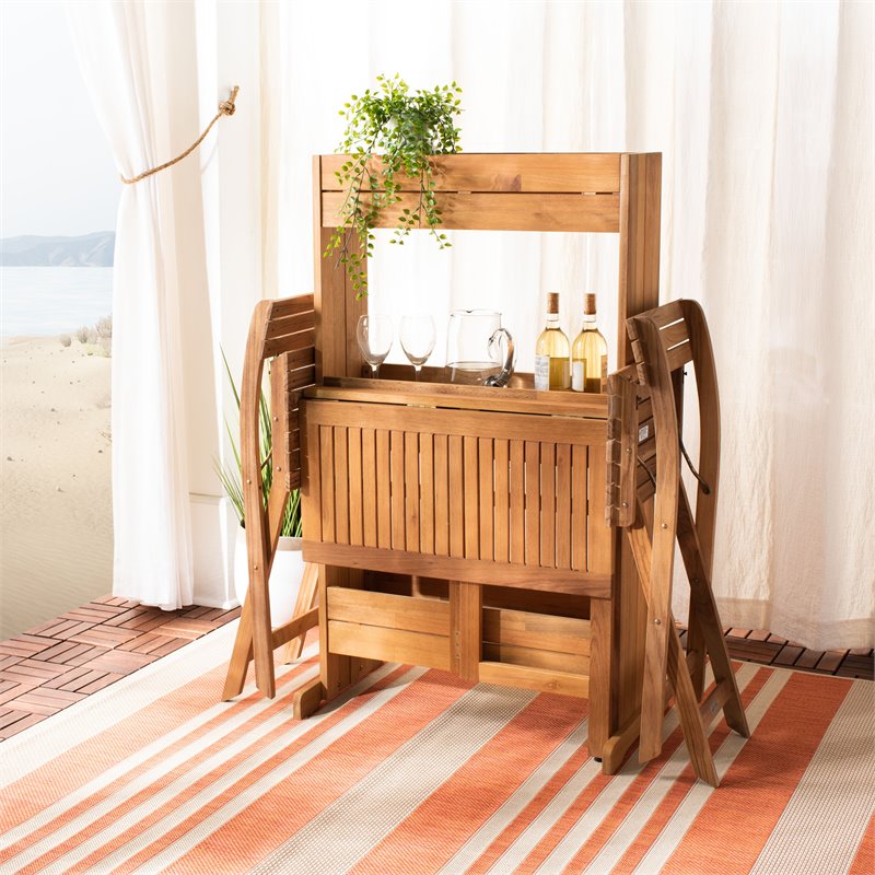 Safavieh Barley 3-Piece Teak/Wood Bistro Set with Flower Shelf in Natural