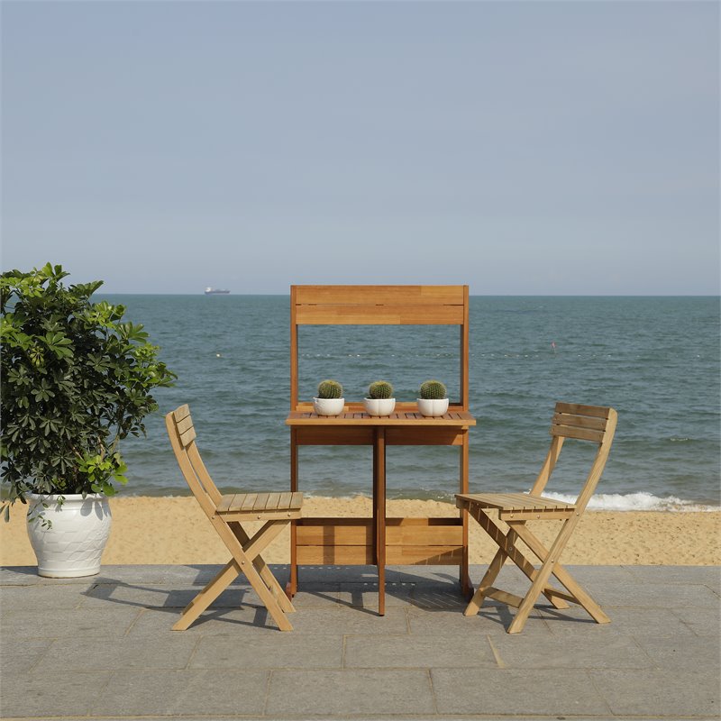 Safavieh Barley 3-Piece Teak/Wood Bistro Set with Flower Shelf in Natural