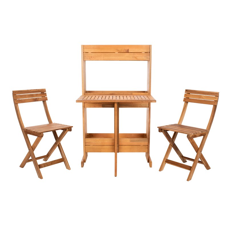Safavieh Barley 3-Piece Teak/Wood Bistro Set with Flower Shelf in Natural