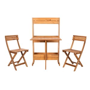 Safavieh Barley 3-Piece Teak/Wood Bistro Set with Flower Shelf in Natural