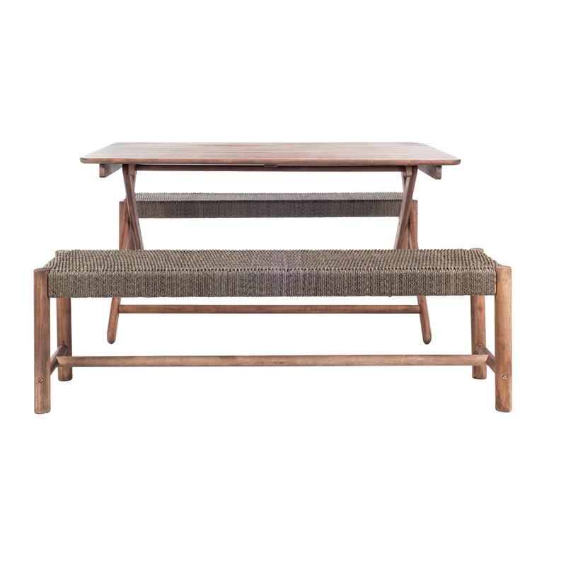 Safavieh Jardin 3-Piece Wood Outdoor Dining Set in Gray Wash/Natural/Beige