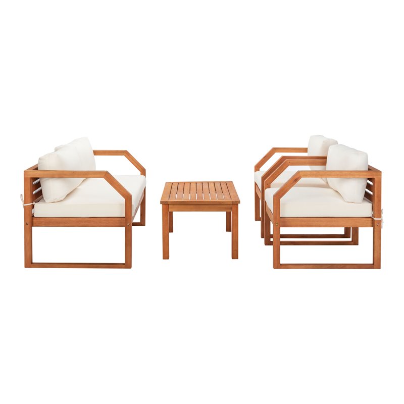 Safavieh Dren 4-Piece Eucalyptus Wood Outdoor Living Set in Natural/Beige