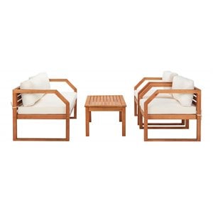 Safavieh Dren 4-Piece Eucalyptus Wood Outdoor Living Set in Natural/Beige