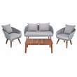Safavieh Prester 4-Piece Acacia Wood Living Set in Gray Rope/Gray Cushion