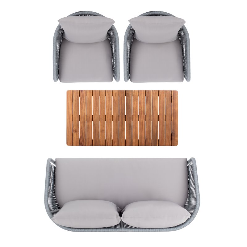 Safavieh Prester 4-Piece Acacia Wood Living Set in Gray Rope/Gray Cushion