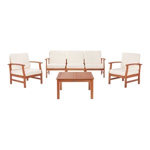 Safavieh Parcer 4-Piece Wood/Polyester Outdoor Living Set in Natural/Beige