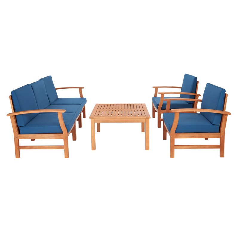 Safavieh Parcer 4-Piece Wood/Polyester Outdoor Living Set in Natural/Navy
