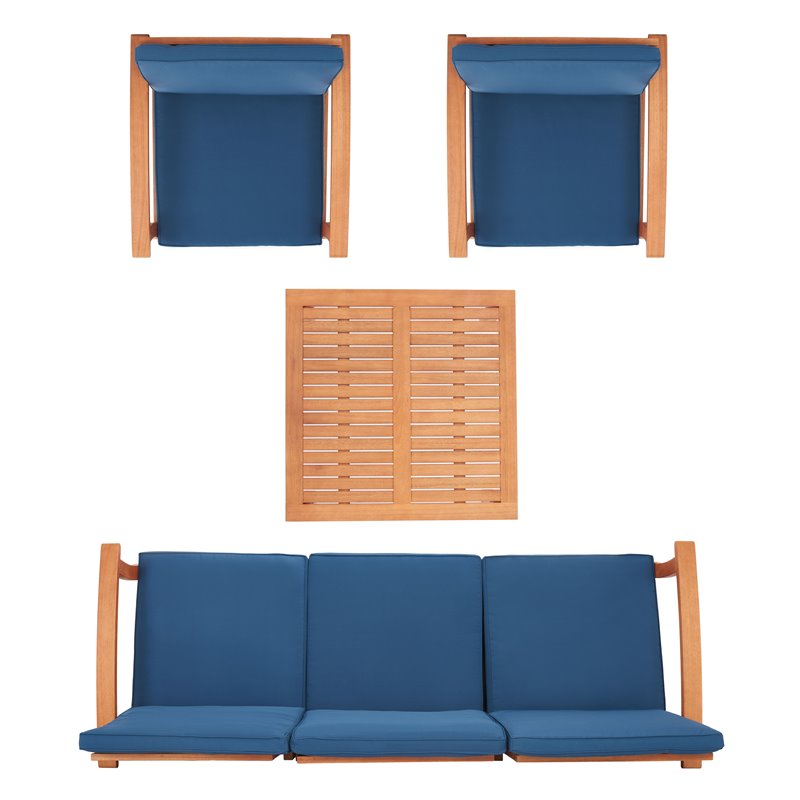 Safavieh Parcer 4-Piece Wood/Polyester Outdoor Living Set in Natural/Navy