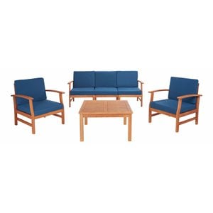 Safavieh Parcer 4-Piece Wood/Polyester Outdoor Living Set in Natural/Navy