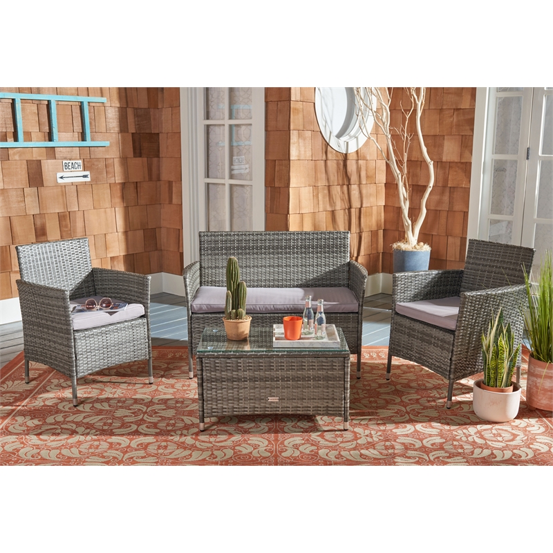 Safavieh Bandele 4-Piece Polyester Wicker/Steel Living Set in Gray