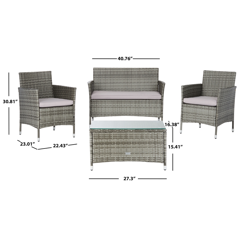 Safavieh Bandele 4-Piece Polyester Wicker/Steel Living Set in Gray