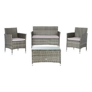 Safavieh Bandele 4-Piece Polyester Wicker/Steel Living Set in Gray