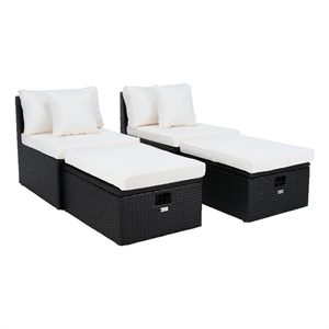 Safavieh Pramla Wicker/Steel Outdoor Settees with Ottoman in Black (Set of 2)