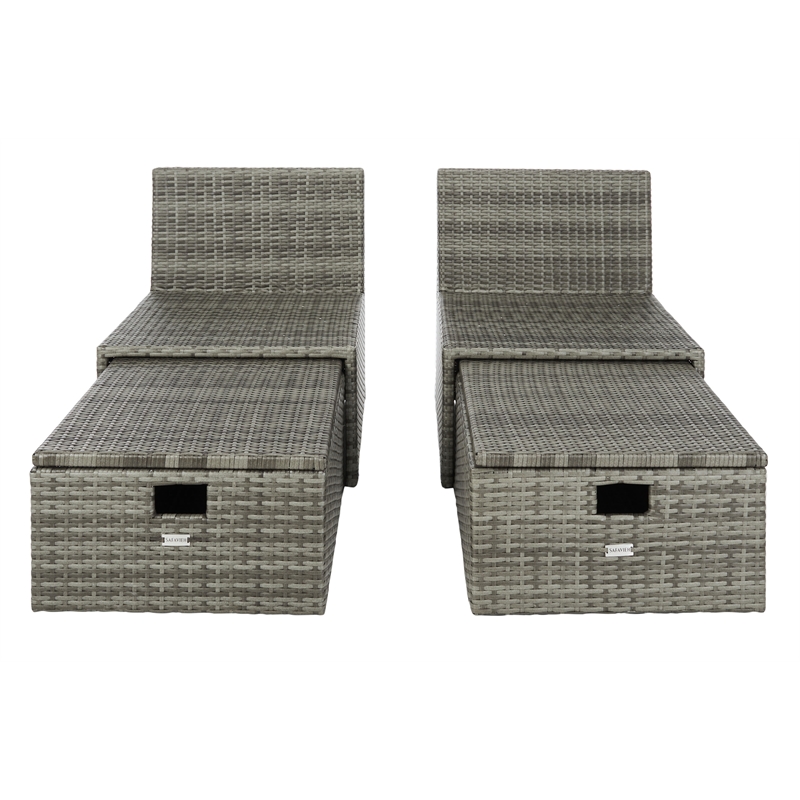 Safavieh Pramla Wicker/Steel Outdoor Settees with Ottoman in Gray (Set of 2)