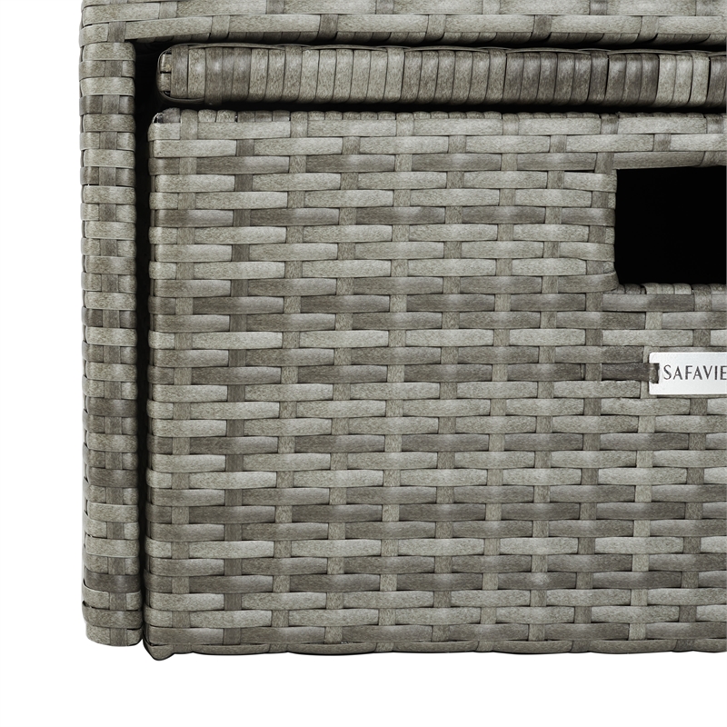 Safavieh Pramla Wicker/Steel Outdoor Settees with Ottoman in Gray (Set of 2)
