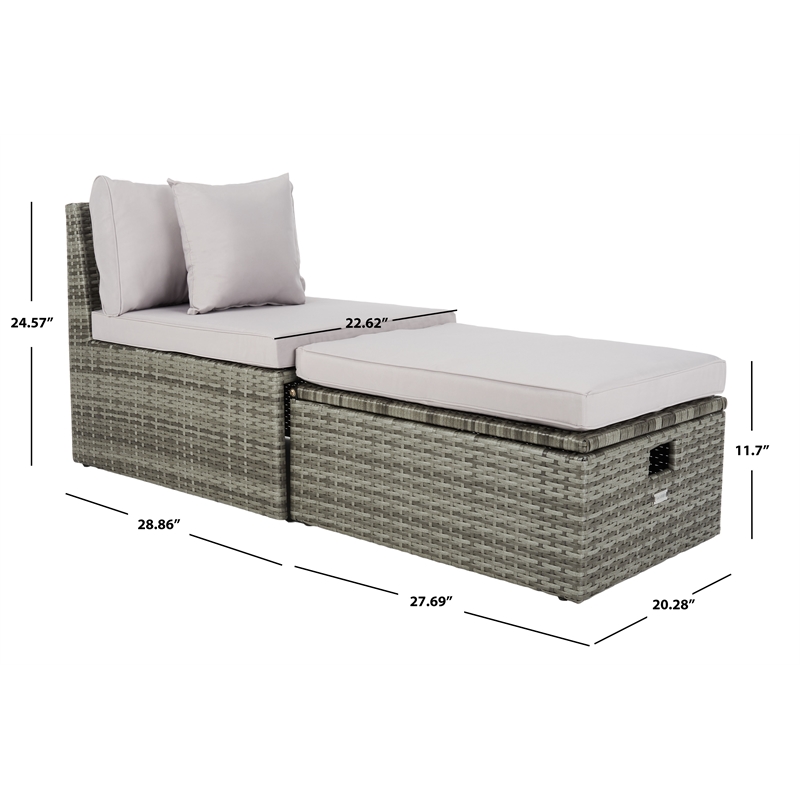 Safavieh Pramla Wicker/Steel Outdoor Settees with Ottoman in Gray (Set of 2)