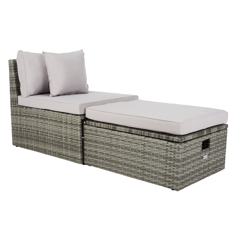Safavieh Pramla Wicker/Steel Outdoor Settees with Ottoman in Gray (Set of 2)