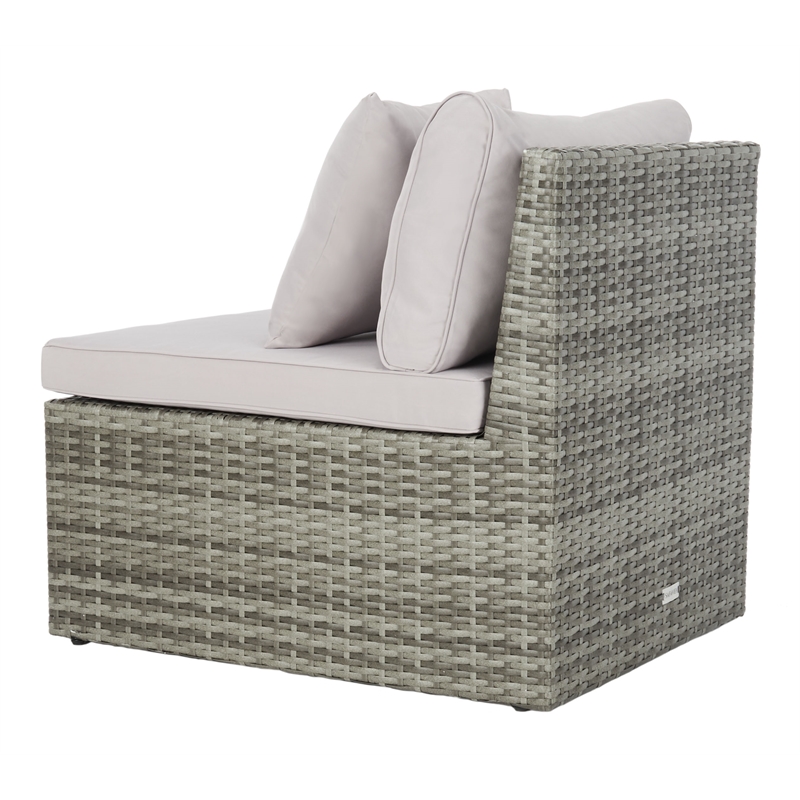 Safavieh Pramla Wicker/Steel Outdoor Settees with Ottoman in Gray (Set of 2)