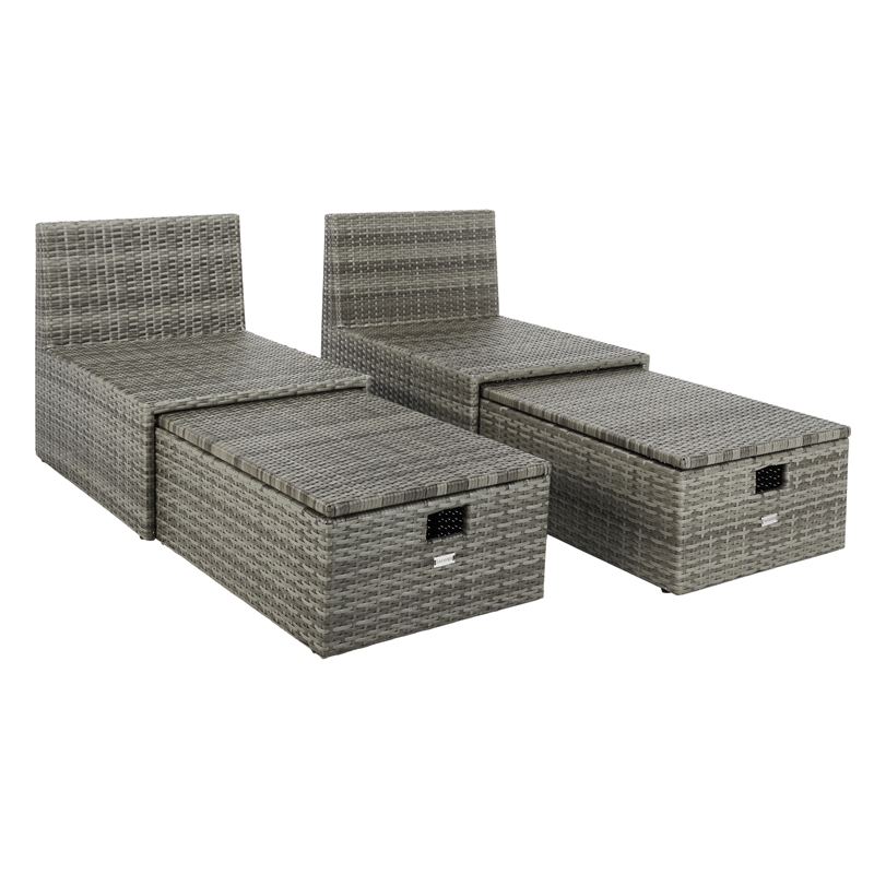 Safavieh Pramla Wicker/Steel Outdoor Settees with Ottoman in Gray (Set of 2)