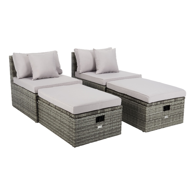 Safavieh Pramla Wicker/Steel Outdoor Settees with Ottoman in Gray (Set of 2)