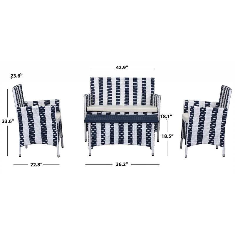 Safavieh Figueroa 4-Piece Rattan Outdoor Set in Navy and White