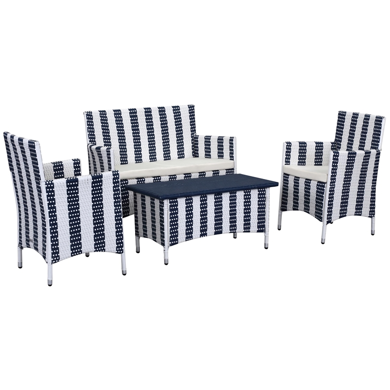 Safavieh Figueroa 4-Piece Rattan Outdoor Set in Navy and White