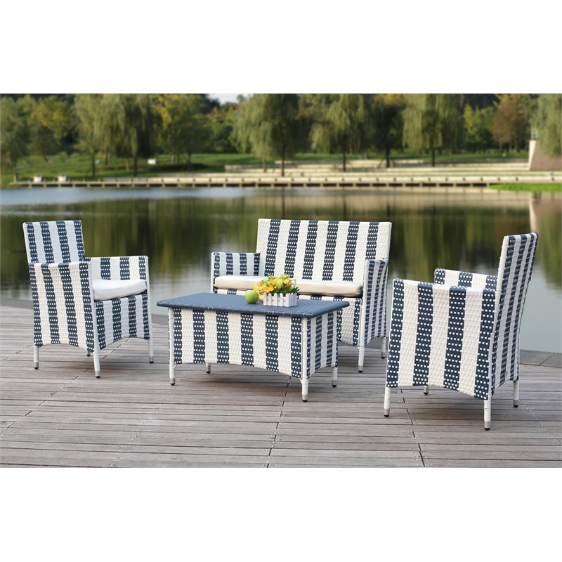 Safavieh Figueroa 4-Piece Rattan Outdoor Set in Navy and White