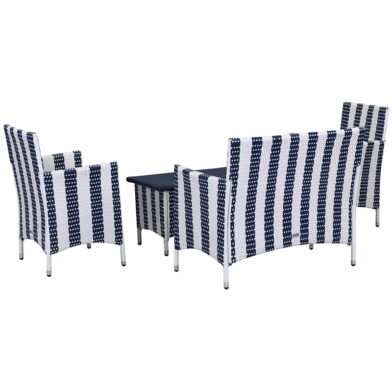Safavieh Figueroa 4-Piece Rattan Outdoor Set in Navy and White