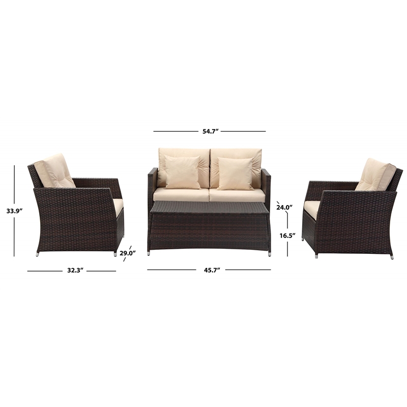 Safavieh Parry 4-Piece Rattan Outdoor Living Set in Brown and Beige