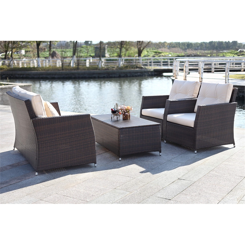 Safavieh Parry 4-Piece Rattan Outdoor Living Set in Brown and Beige