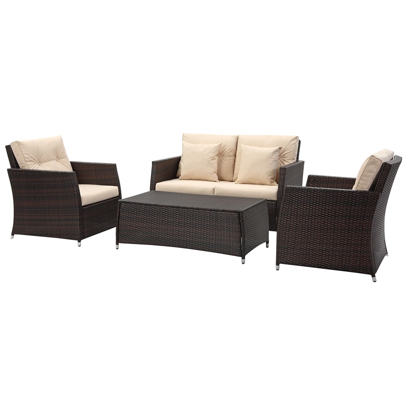 Safavieh Parry 4-Piece Rattan Outdoor Living Set in Brown and Beige