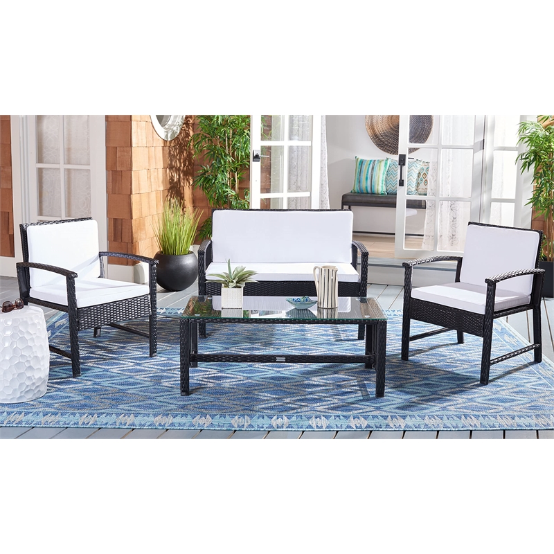 Safavieh Krissy Polyester Fabric/Foam Living Set in Black/White Cushion