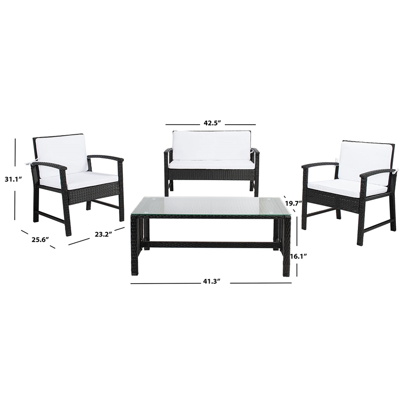Safavieh Krissy Polyester Fabric/Foam Living Set in Black/White Cushion