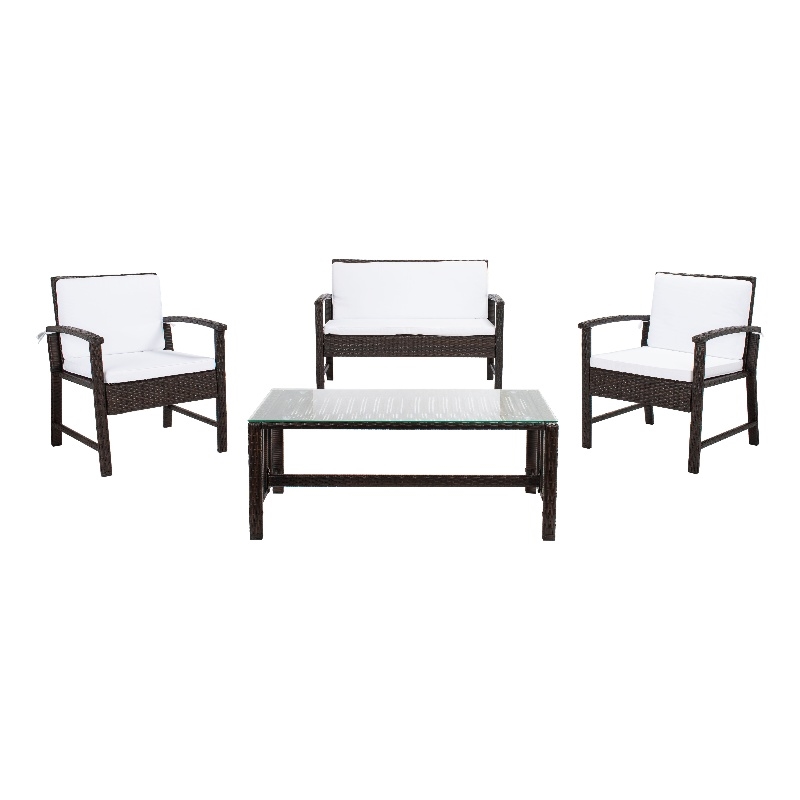 Safavieh Krissy Polyester Fabric/Foam Living Set in Brown/White Cushion
