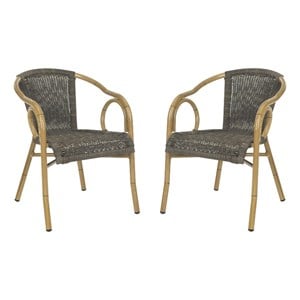 Safavieh Dagny PE Wicker / Rattan Arm Chairs in Chocolate/Light Brown (Set of 2)