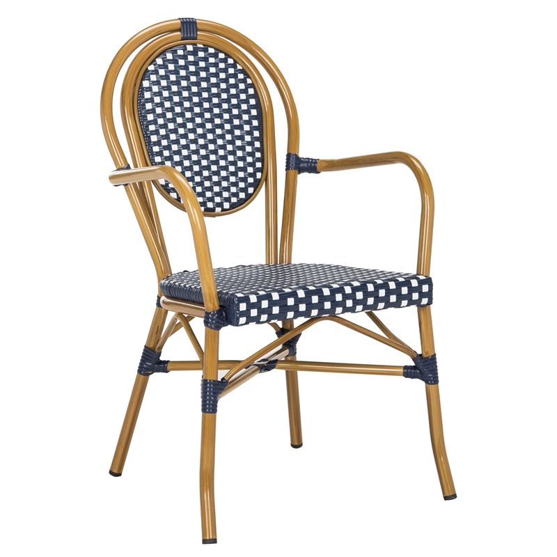 Safavieh Rosen Wicker / Rattan Outdoor Arm Chairs in Navy and White (Set of 2)