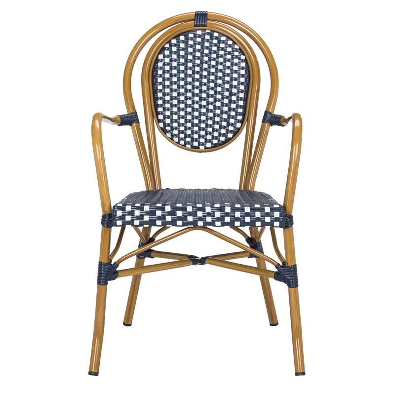 Safavieh Rosen Wicker / Rattan Outdoor Arm Chairs in Navy and White (Set of 2)