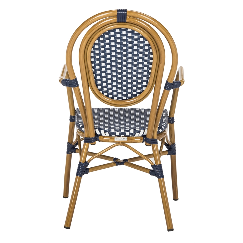 Safavieh Rosen Wicker / Rattan Outdoor Arm Chairs in Navy and White (Set of 2)