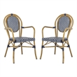 Safavieh Rosen Wicker / Rattan Outdoor Arm Chairs in Navy and White (Set of 2)