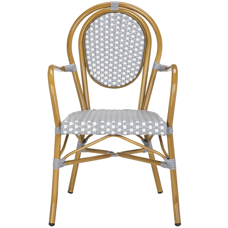Safavieh Rosen Wicker / Rattan Outdoor Arm Chairs in Gray and White (Set of 2)