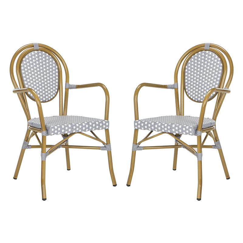 Safavieh Rosen Wicker / Rattan Outdoor Arm Chairs in Gray and White (Set of 2)