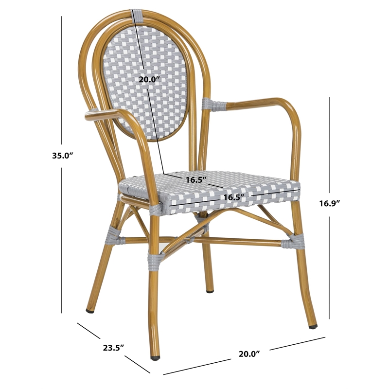 Safavieh Rosen Wicker / Rattan Outdoor Arm Chairs in Gray and White (Set of 2)