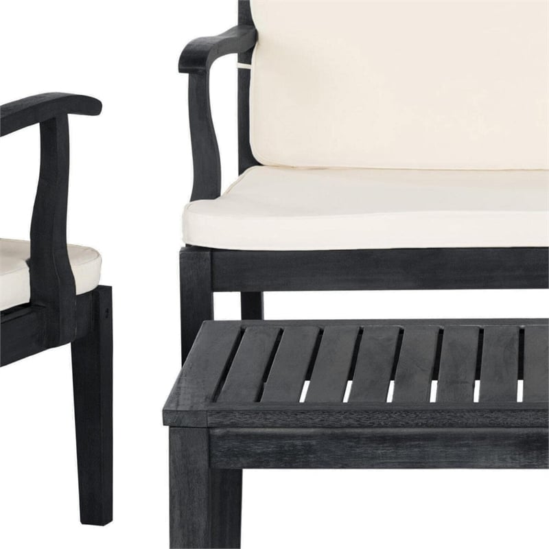 Safavieh Del Mar 4-Piece Acacia Wood/Polyester Outdoor Set in Dark Gray/Beige