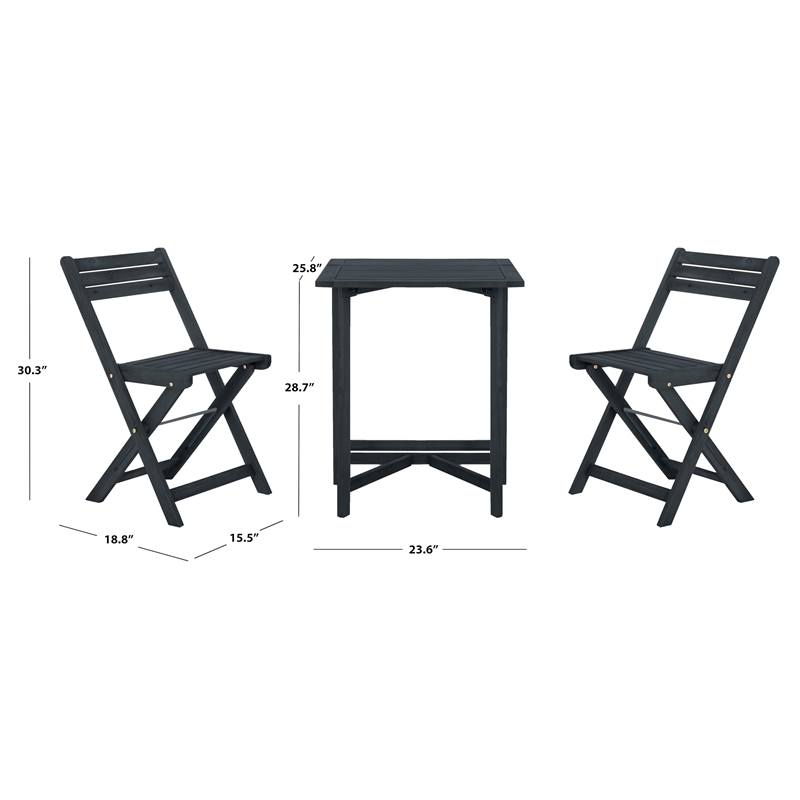 Safavieh Gallo 3-Piece Acacia Wood Outdoor Balcony Bistro Set in Dark Slate Gray