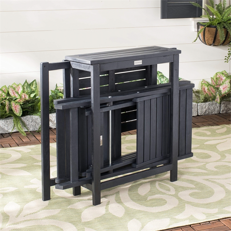 Safavieh Gallo 3-Piece Acacia Wood Outdoor Balcony Bistro Set in Dark Slate Gray