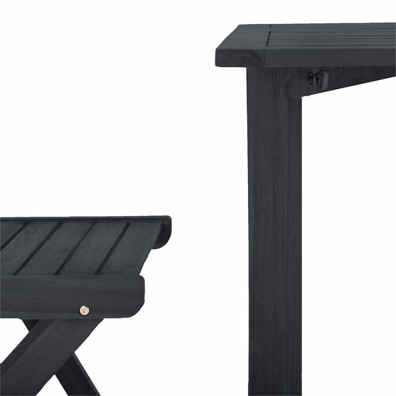Safavieh Gallo 3-Piece Acacia Wood Outdoor Balcony Bistro Set in Dark Slate Gray