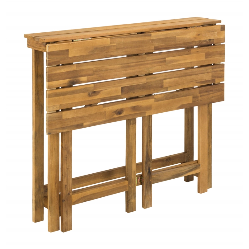 Safavieh Wilton Acacia Wood Outdoor Balcony Corner Lounge Set in Natural/Navy