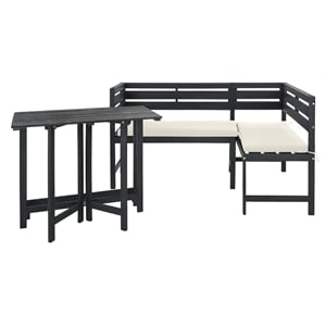 Safavieh Wilton Acacia Wood Balcony Corner Lounge Set in Dark Slate Gray/Beige